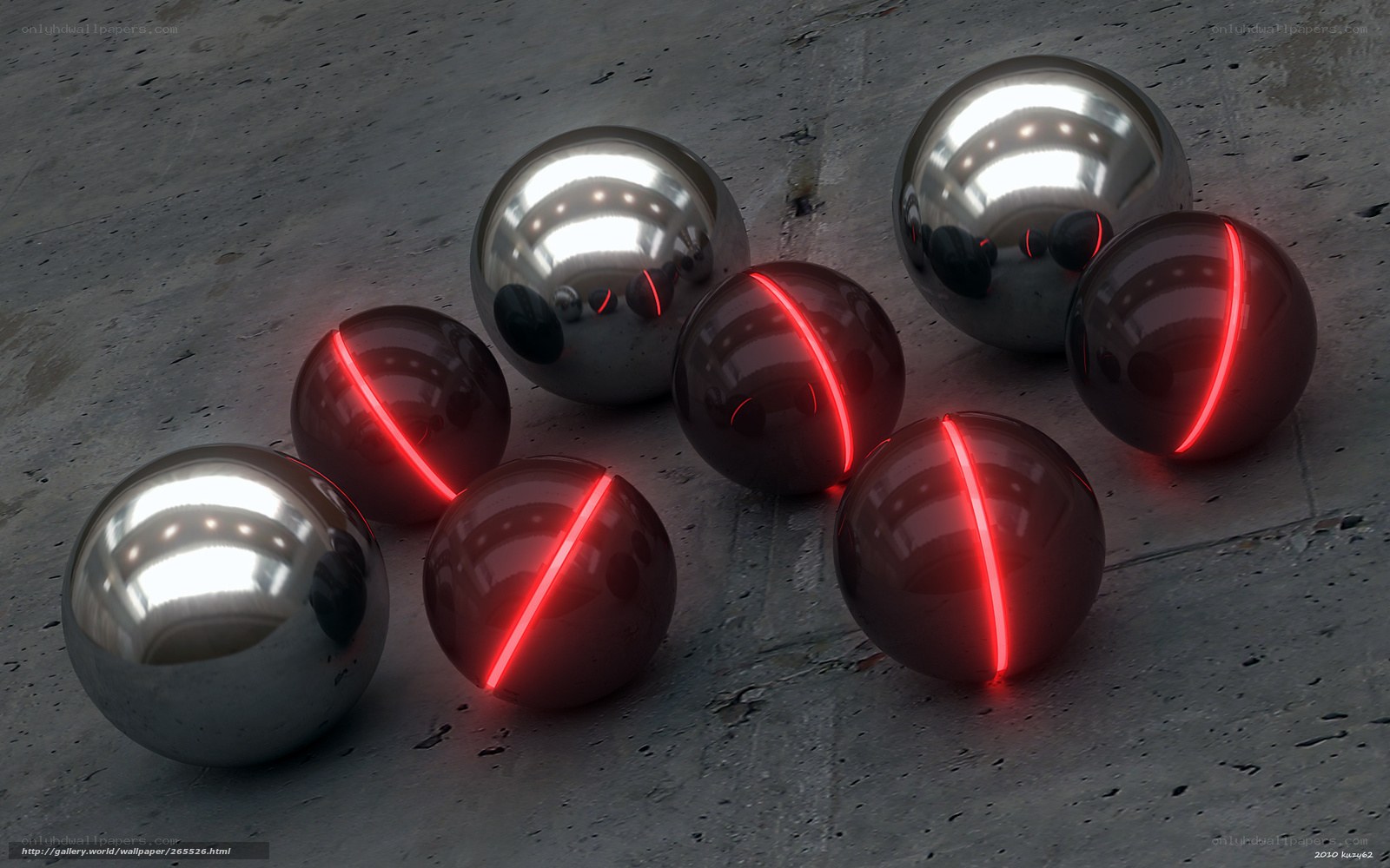 Glowing spheres on concrete