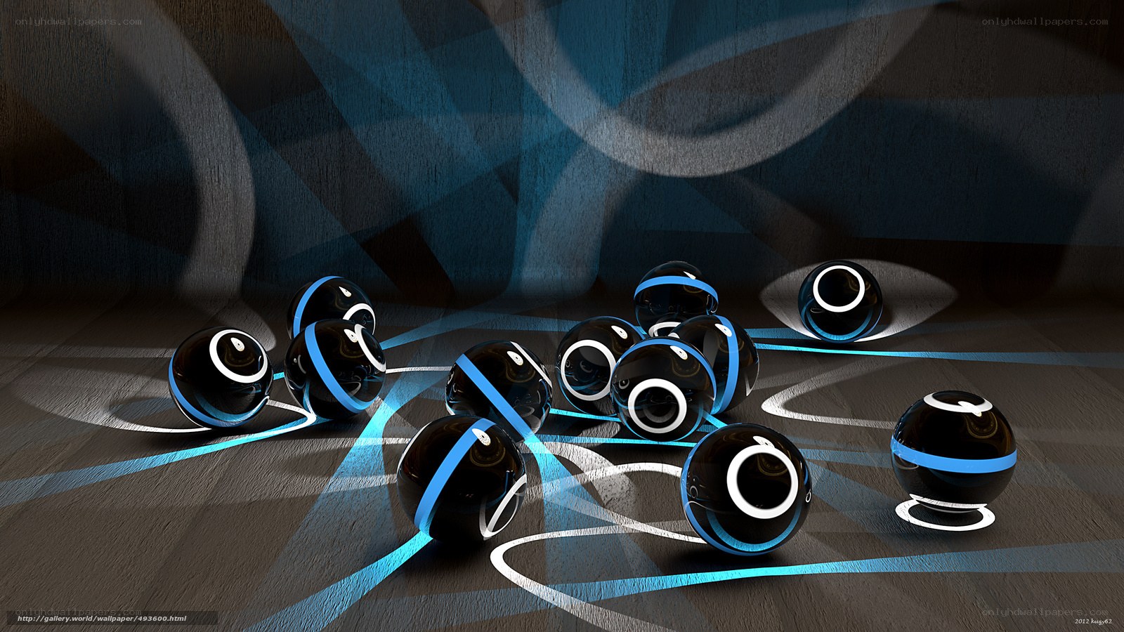 Glowing spheres on dark floor