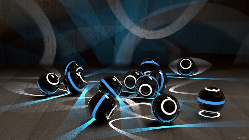 Glowing spheres on dark floor