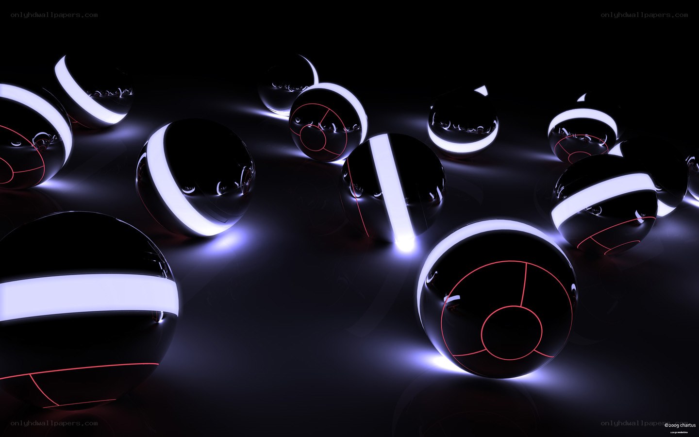 glowing spheres on dark surface