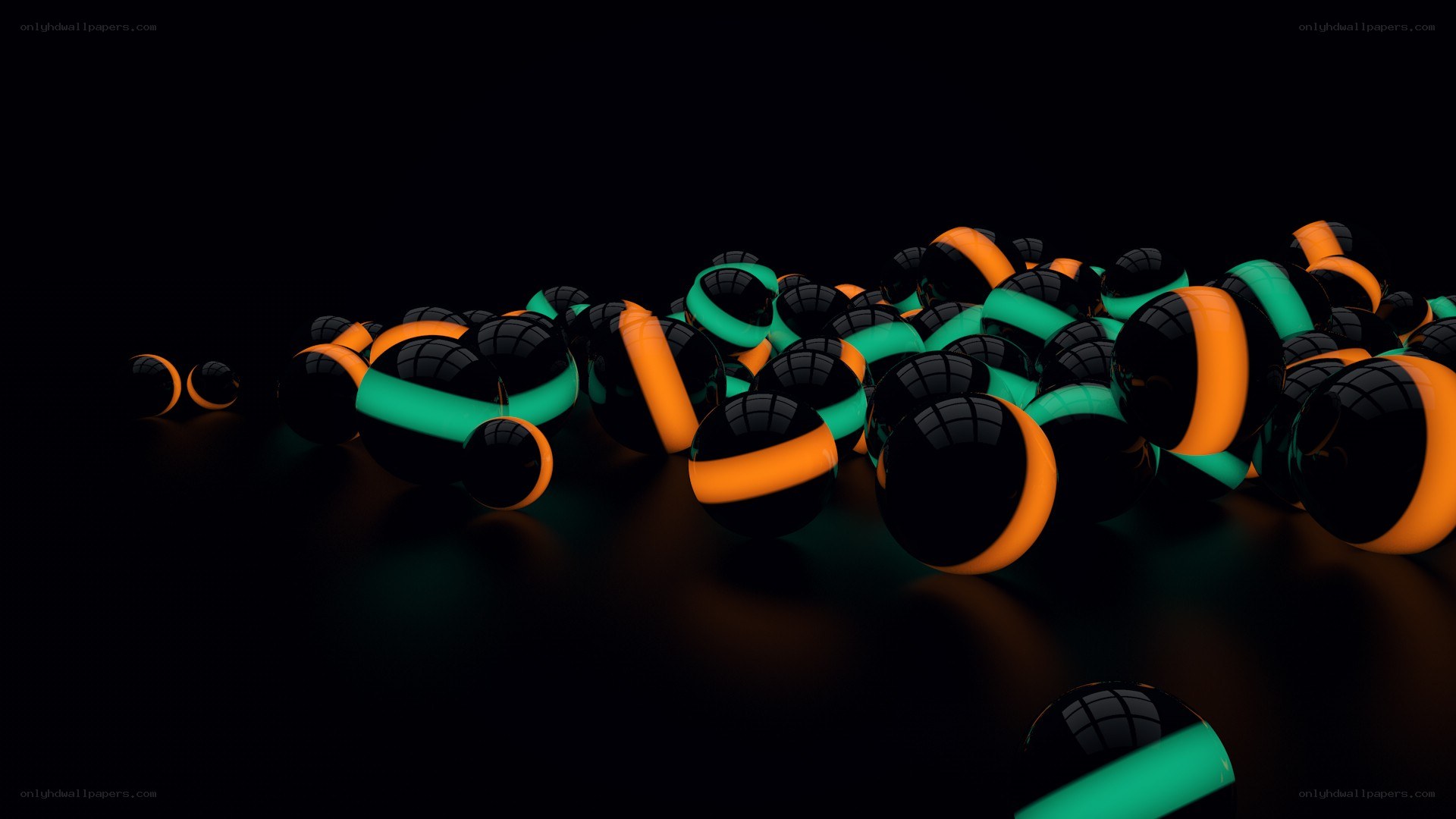 Glowing spheres on dark surface