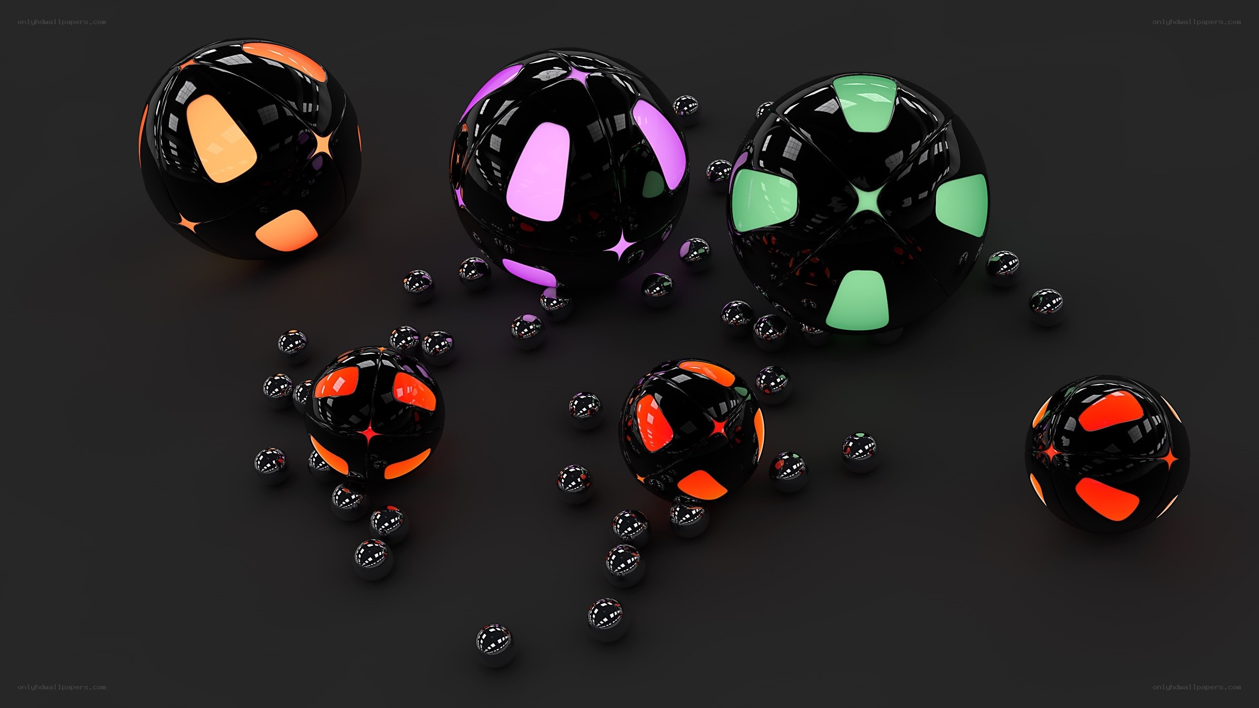 Glowing spheres on dark surface