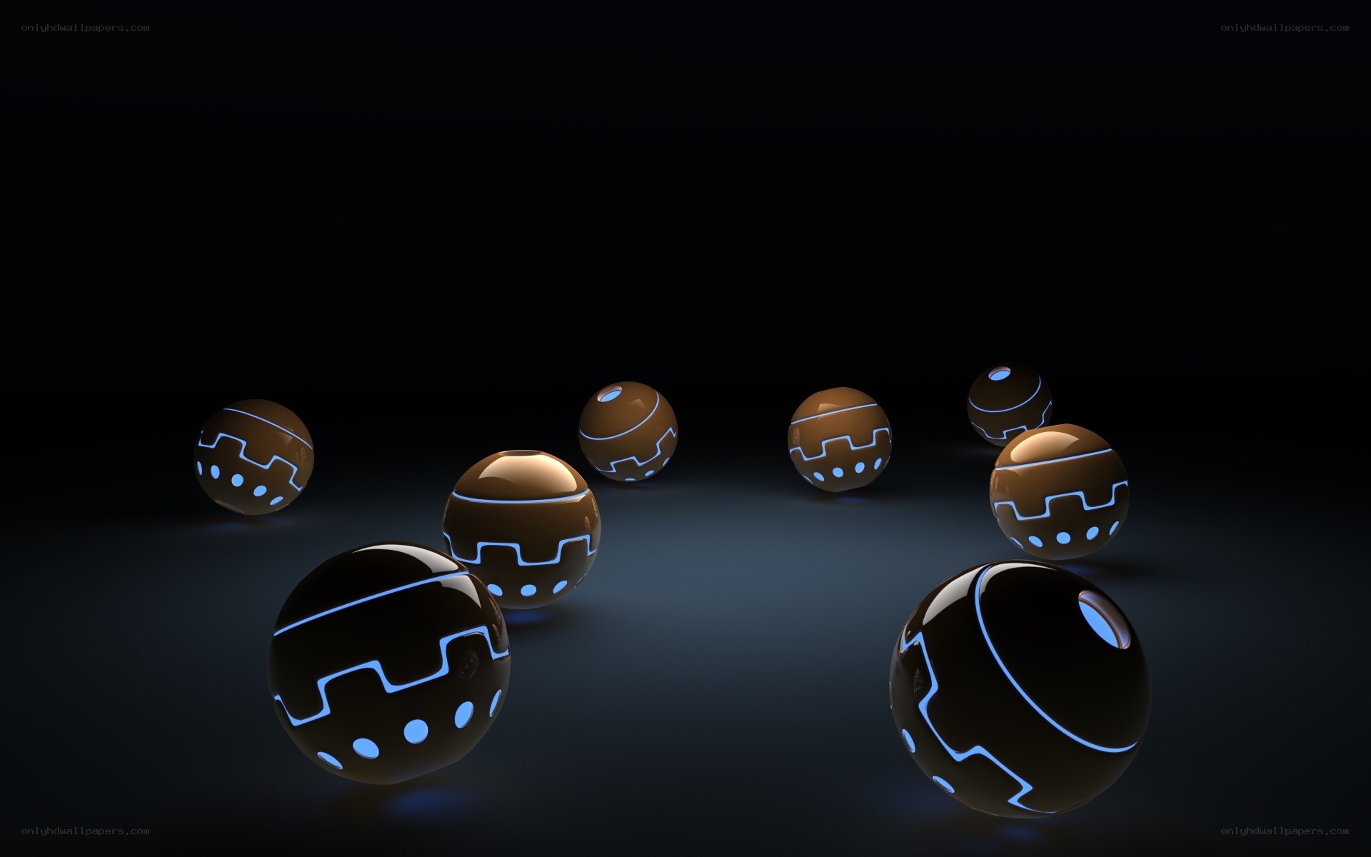 glowing spheres on dark surface