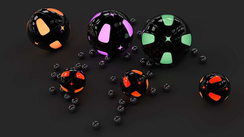 Glowing Spheres on Dark Surface — Black, 3d Render