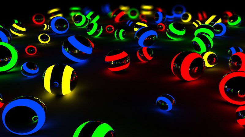 Glowing Spheres on Dark Surface — Black, Abstract, 3d Render