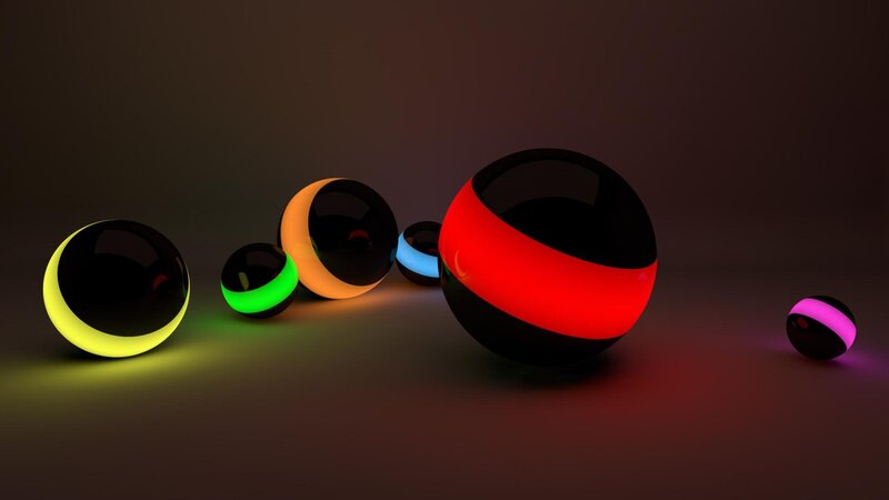 Glowing Spheres on Dark Surface — Black, Abstract
