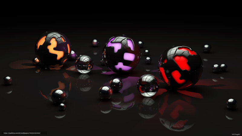 Glowing Spheres on Dark Surface — Black, Dramatic, 3d Render, Reflection