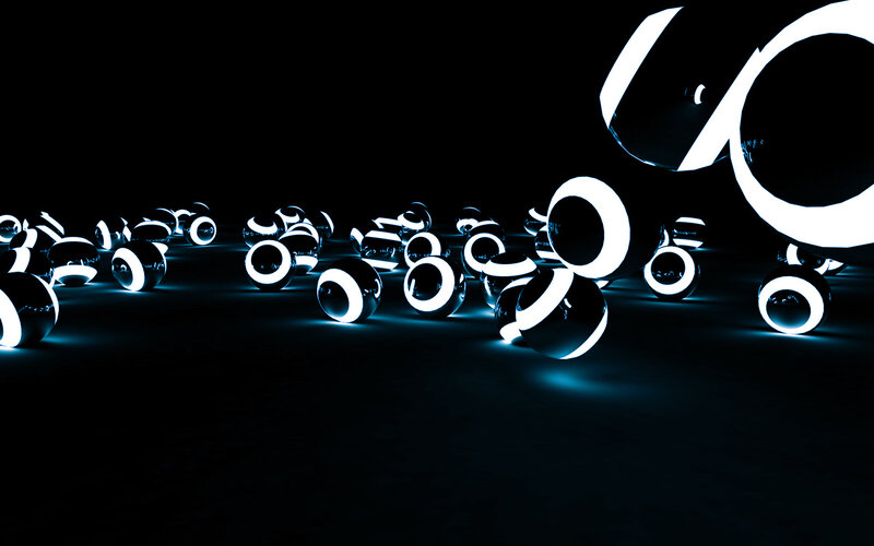 Glowing Spheres on Dark Surface — Black, Futuristic, Night, 3d Render