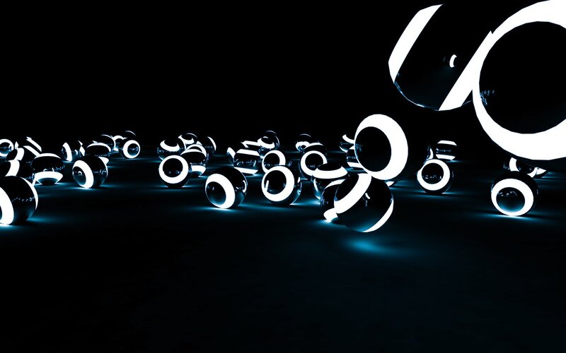 Glowing Spheres on Dark Surface — Black, Futuristic, Night