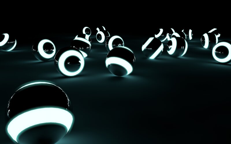 Glowing Spheres on Dark Surface — Black, Futuristic