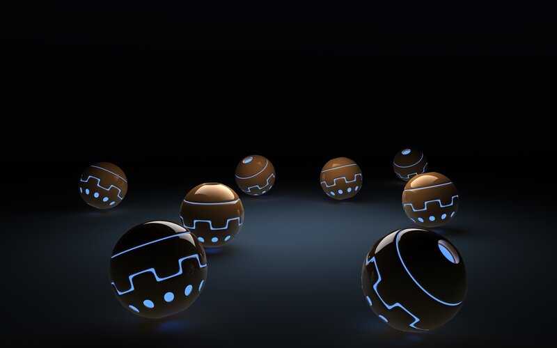 Glowing Spheres on Dark Surface — Black, Mysterious