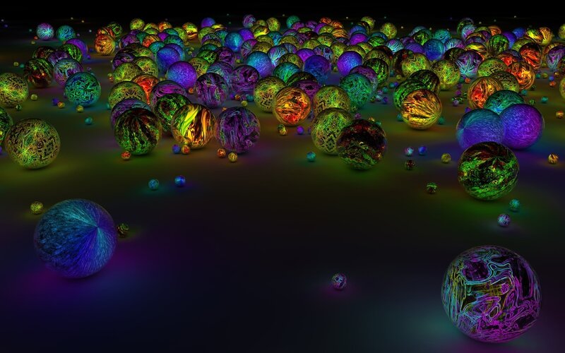 Glowing Spheres on Dark Surface — Black, Mystical