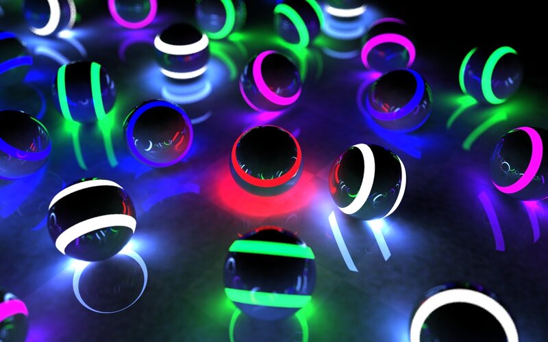 Glowing Spheres on Dark Surface — Black, Neon