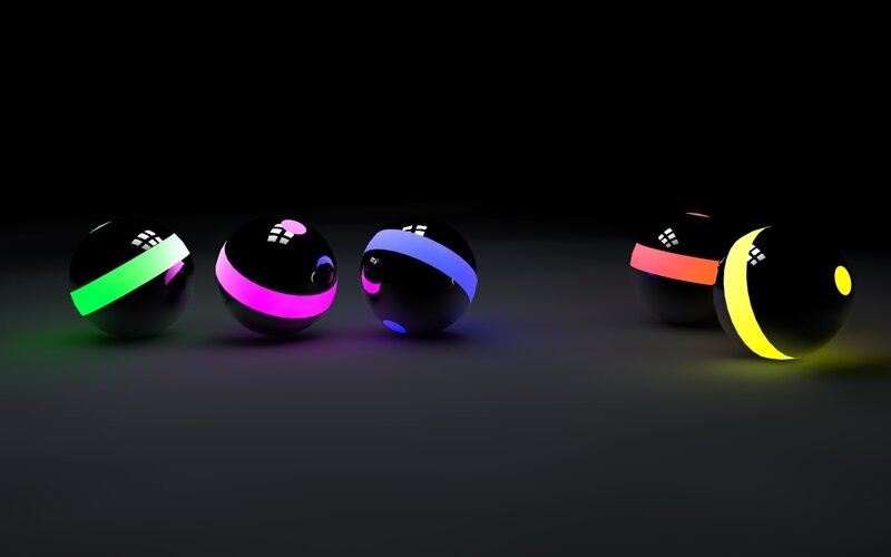 Glowing Spheres on Dark Surface — Black