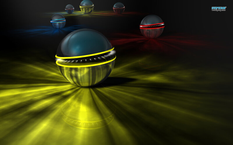 Glowing Spheres on Dark Surface — Yellow