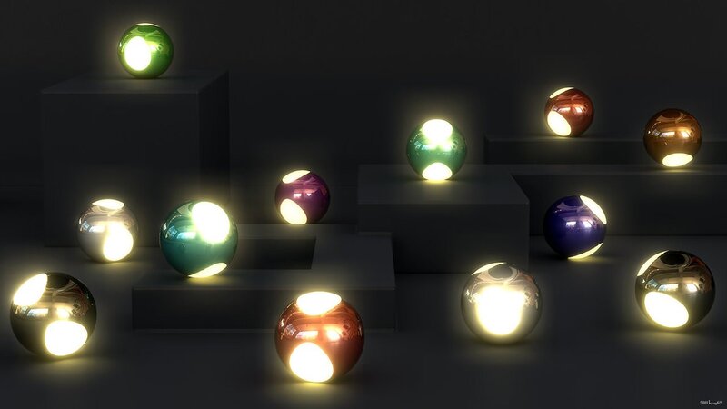 Glowing spheres on platforms