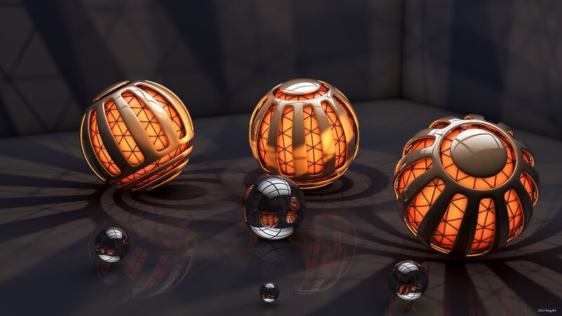 Glowing Spheres on Reflective Surface — Black, Dramatic, 3d Render