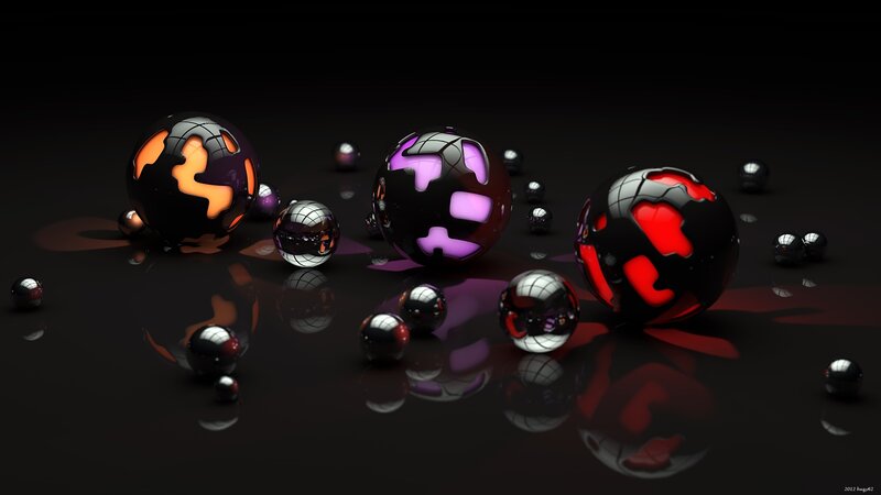 Glowing Spheres on Reflective Surface — Black, Dramatic