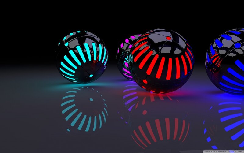 Glowing Spheres on Reflective Surface — Black