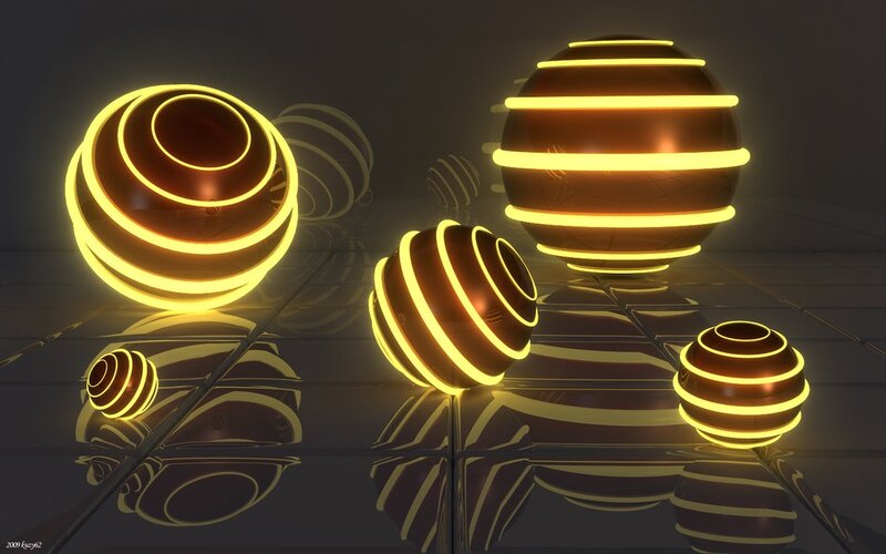 Glowing Spheres on Reflective Surface — Yellow