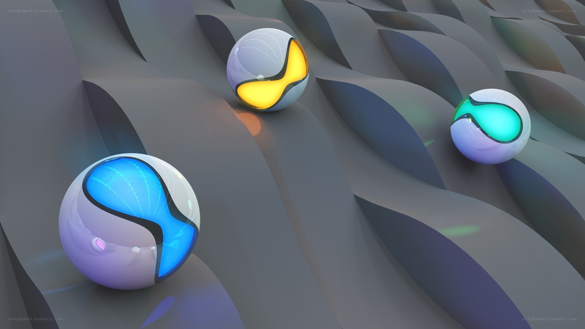 glowing spheres on wavy surface