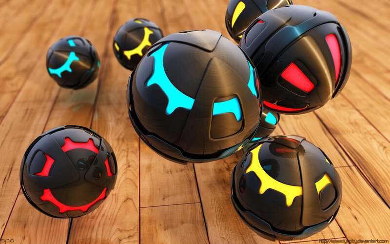 Glowing Spheres on Wood — Black