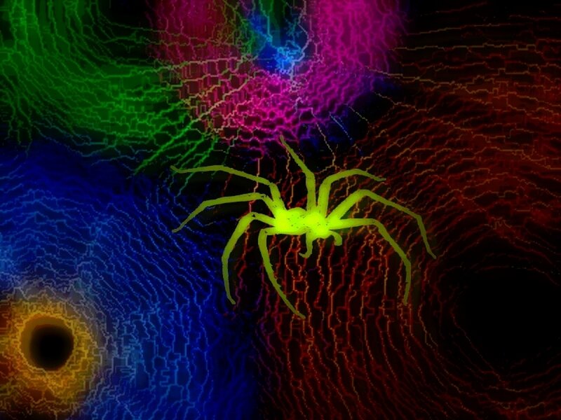 glowing spider on colorful background