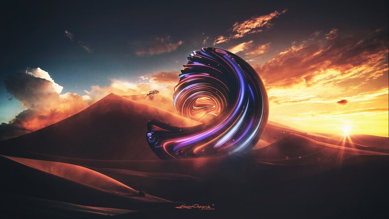 Glowing Spiral in Desert