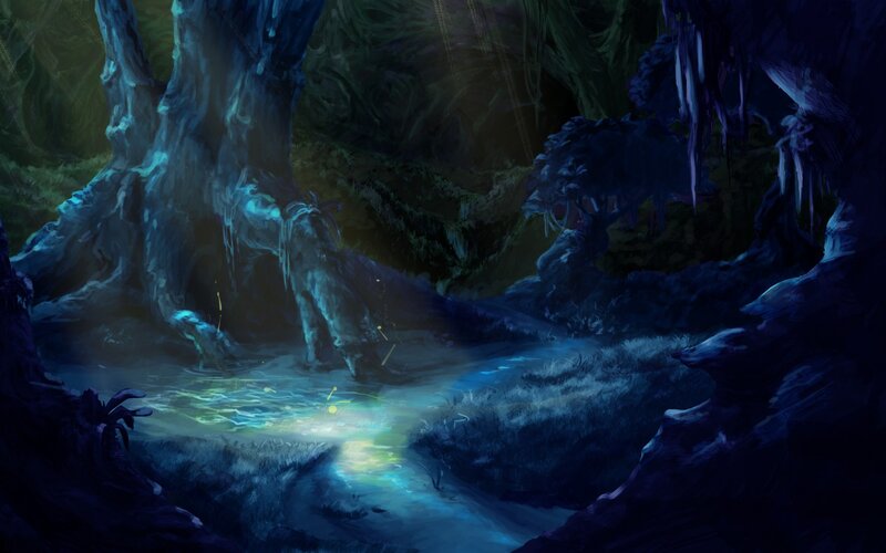 Glowing Stream in Cave