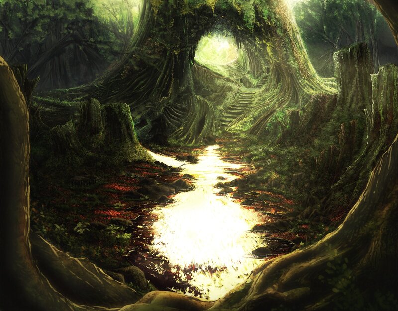 Glowing Stream in Forest — Green, Serene