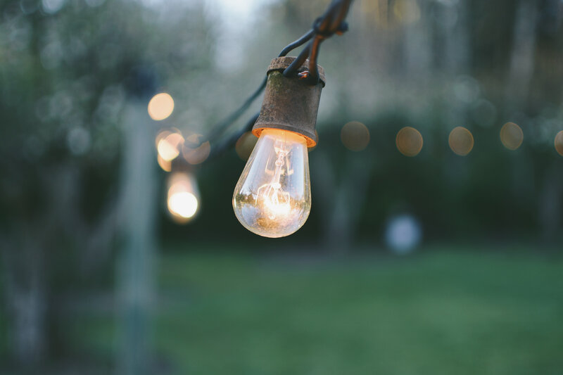 Glowing string lights outdoors