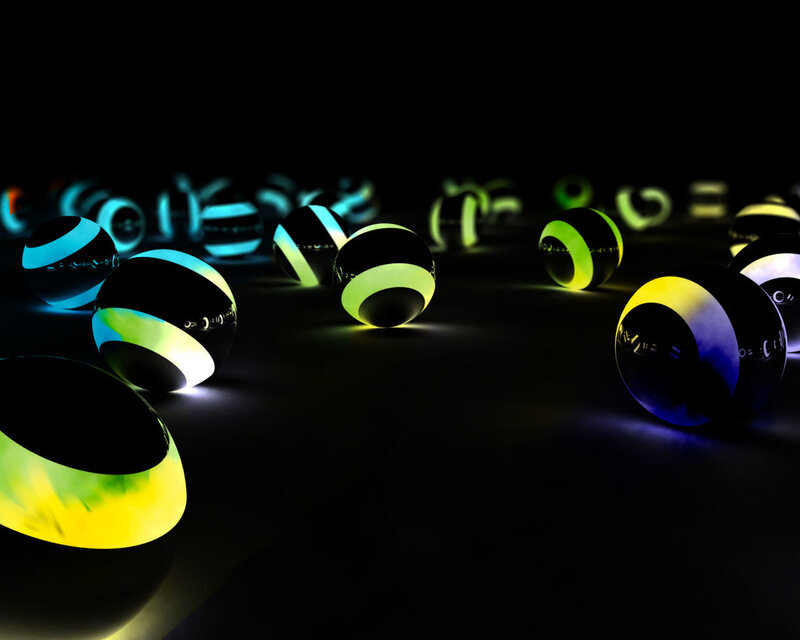 glowing striped spheres