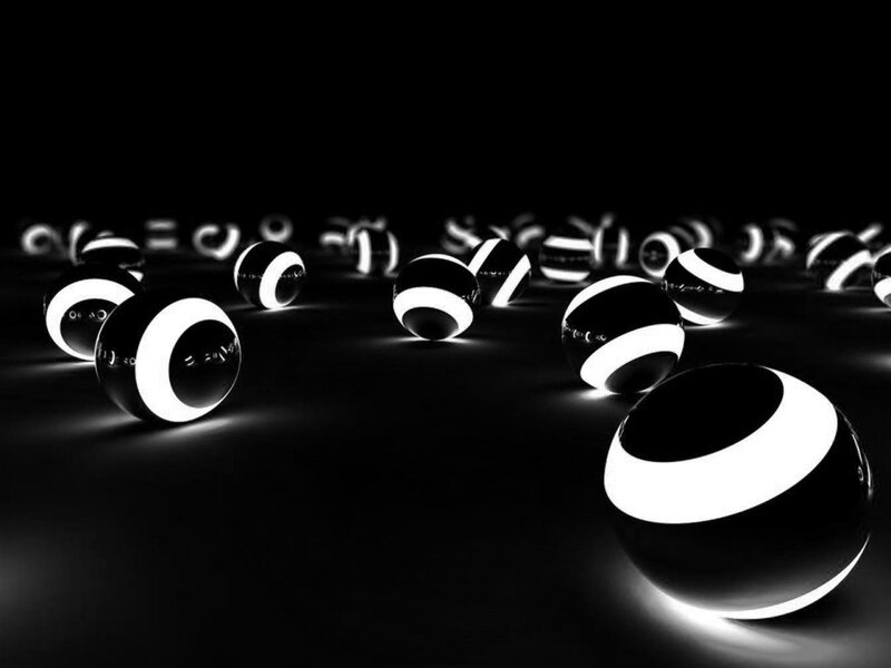 Glowing Striped Spheres — Black, Abstract