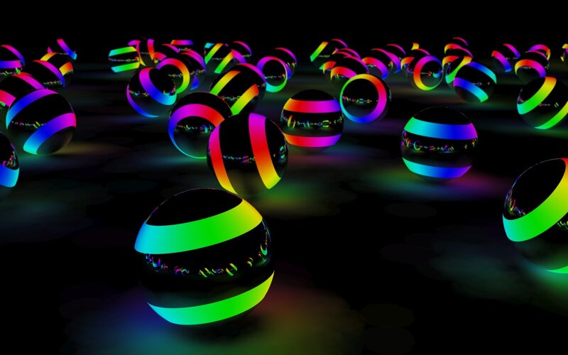 Glowing Striped Spheres — Black, Dark, Night, 3d Render, Dark Background