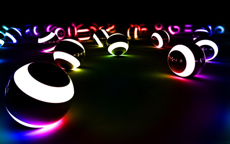Glowing Striped Spheres — Black, Dark, Night, 3d Render, Light, Dark Background