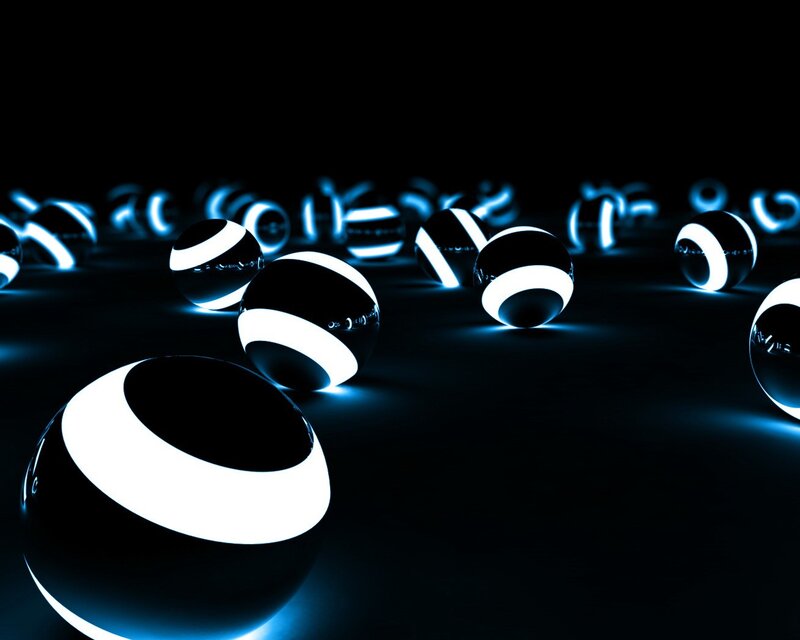 Glowing Striped Spheres — Black, Dark, Night, 3d Render, Light