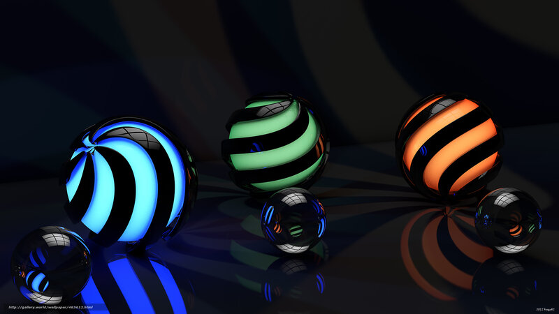 Glowing Striped Spheres — Black, Dark, Night, 3d Render, Reflection, Stripes