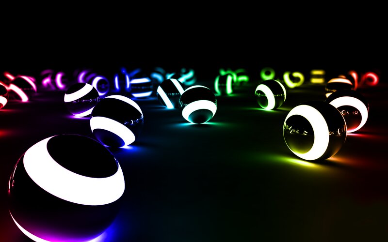 Glowing Striped Spheres — Black, Dark, Night, 3d Render