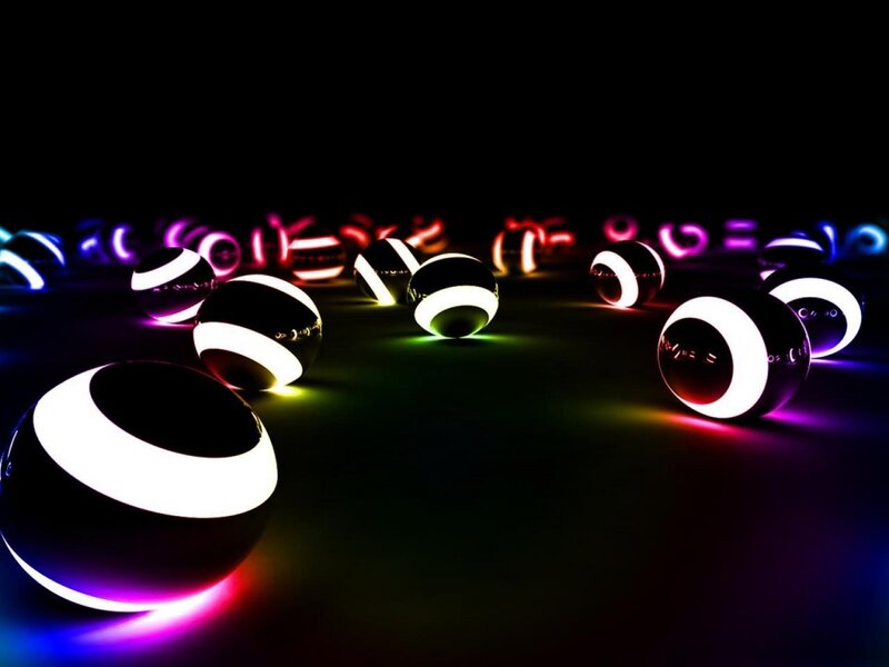 Glowing Striped Spheres — Black, Dark, Night