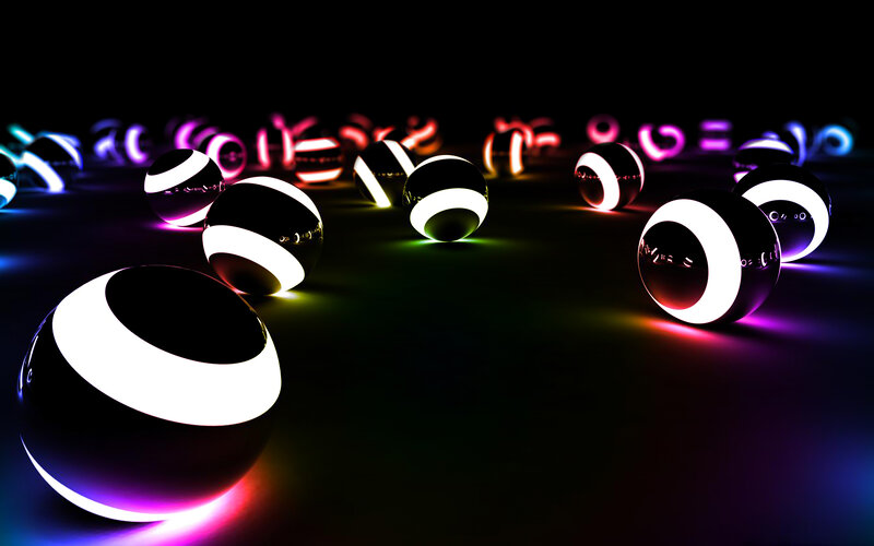 Glowing Striped Spheres — Black, Neon, Night, 3d Render, Light, Dark Background
