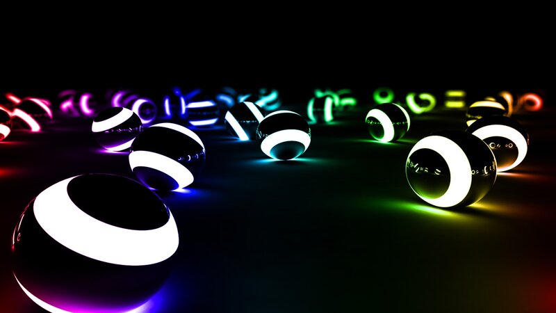 Glowing Striped Spheres — Black, Neon, Night, 3d Render, Light