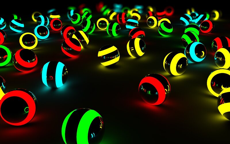 Glowing Striped Spheres — Black, Neon, Night