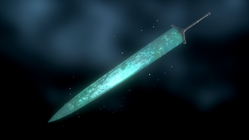 Glowing Sword in Dark Space