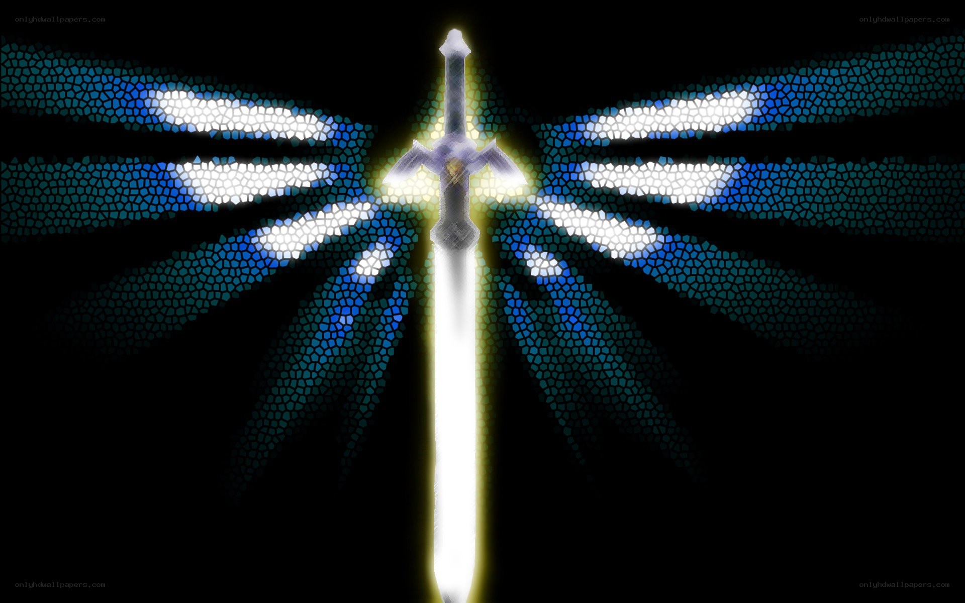 glowing sword with dragonfly wings