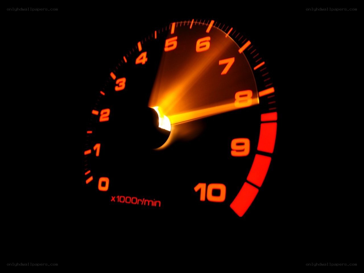 glowing tachometer dial