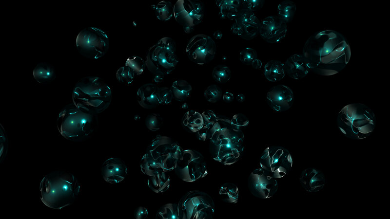 glowing teal bubbles in space