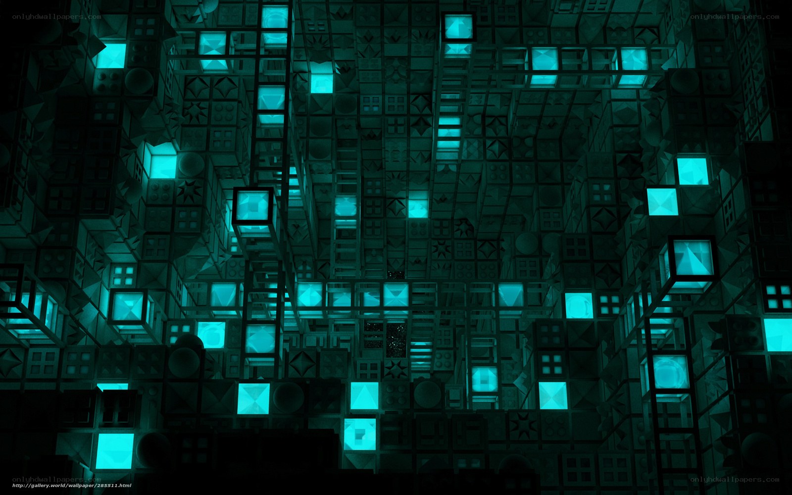 glowing teal cube structure