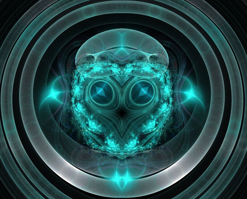 Glowing Teal Fractal Face
