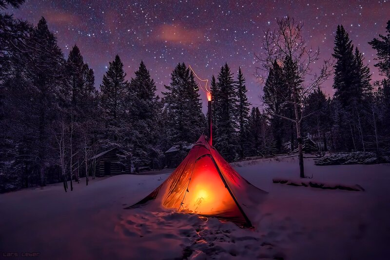Glowing Tent in Snow — Red