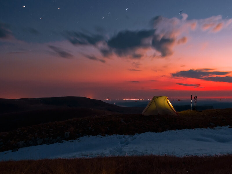 Glowing Tent on Mountain